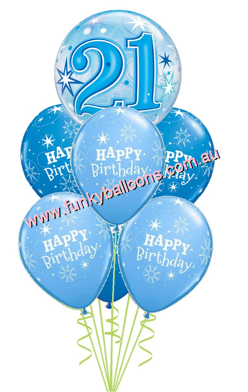 (image for) 21st Blue Starburst Bubble Birthday Bouquet - Click Image to Close
