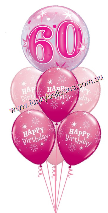 (image for) 60th Pink Starburst Bubble Birthday Bouquet - Click Image to Close